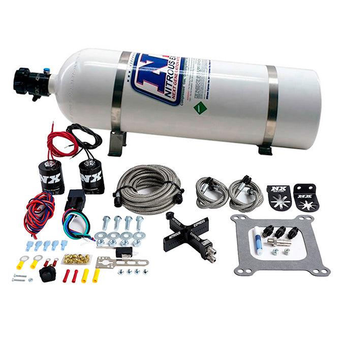 Sistema de placa Covert Crossbar 4150 Stage 6 50-300 CV con botella de 15 Lb Nitrous Express NX 63041-15