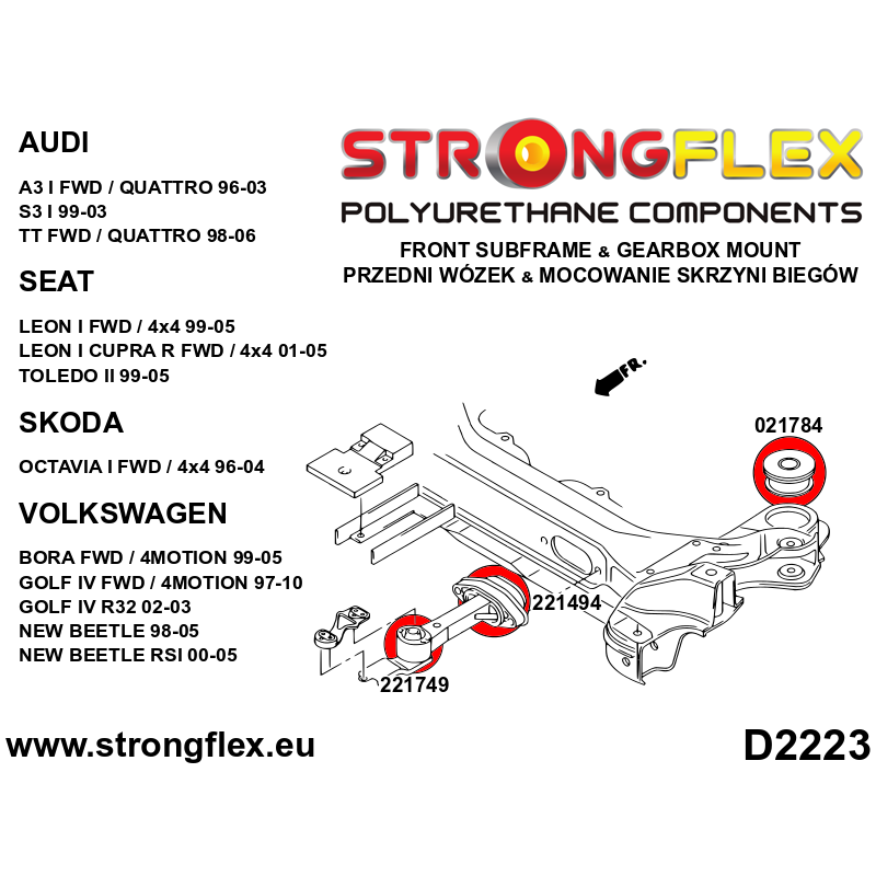 021784B Silentblock de subchasis delantero para Audi A3 TT Seat Leon Skoda Octavia VW Golf IV Bora FWD