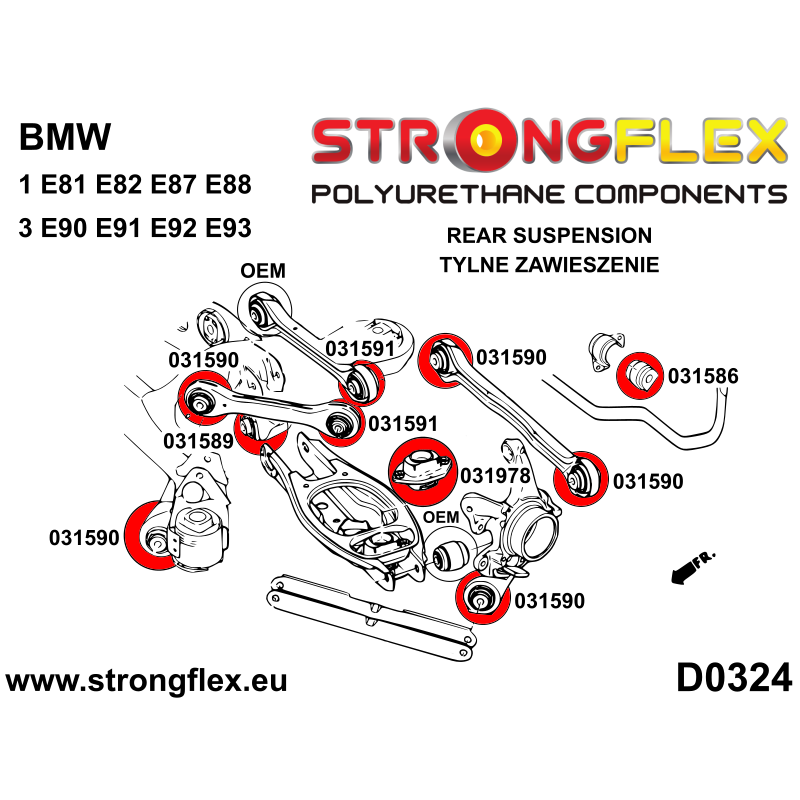 031978A: Soporte inferior de amortiguador trasero SPORT para BMW 1 E81 E82 E87 E88 3 E90 E91 E92 E93 X1 E84 RWD