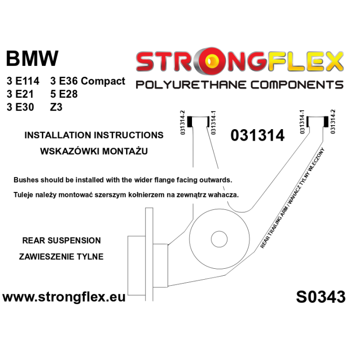 036052B: Complete polyurethane suspension bushing kit for BMW 5 Series E28 / 6 Series E24