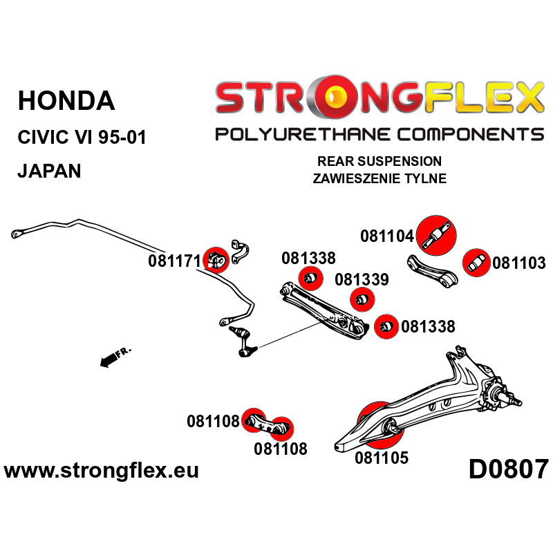 086093A: Kit de silentblocks de suspensión trasera SPORT para Honda Civic VI 1995-2000 Japan