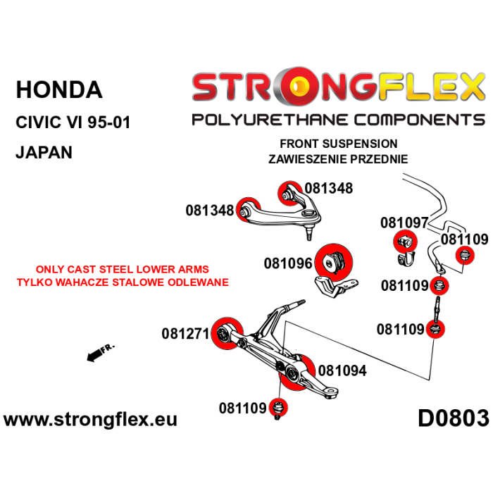 086096B: Front suspension bushing kit for Honda Civic VI 1995-2000 (Japan)
