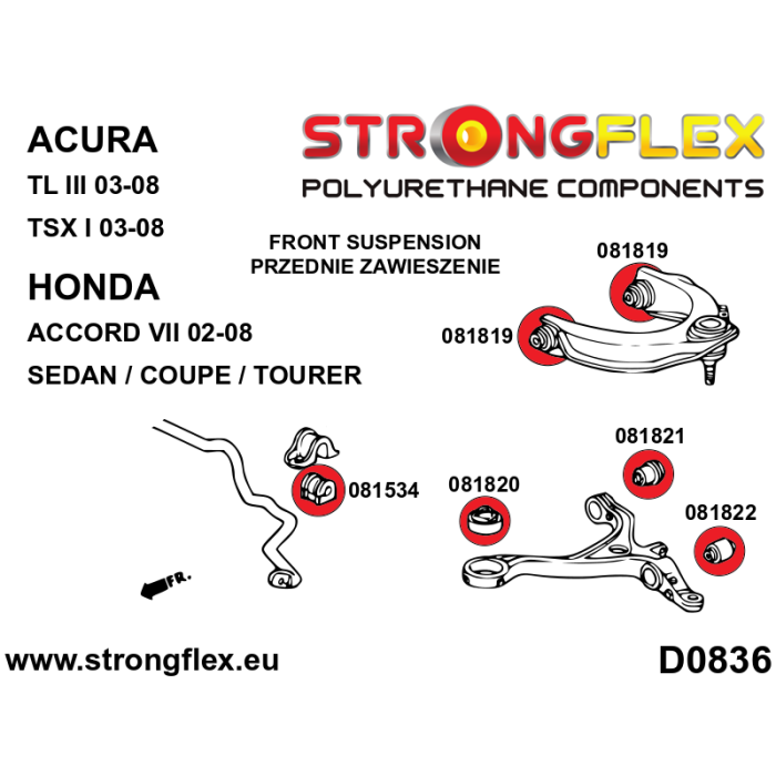 086234A: Complete SPORT suspension bushing kit for Honda Accord VII (02-08) Tourer CM