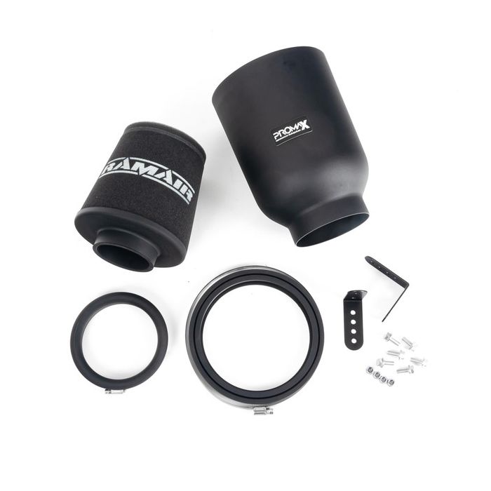 Ramair ProMax 76mm large foam universal air filter with rubber neck in closed air box.