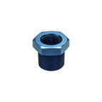 Pipe, Bushing, and Hose Reducer Adapter, 1/2 NPT Male to 1/4 NPT Female, Blue.