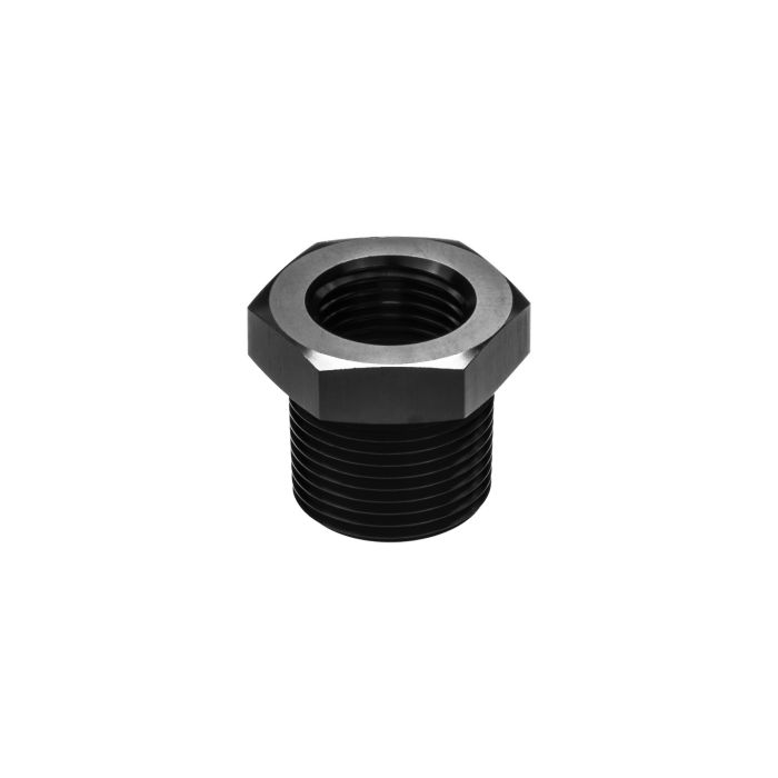 Pipe, Bushing, and Hose Reducer Adapter, 1/2 NPT Male to 1/8 NPT Female, Black.