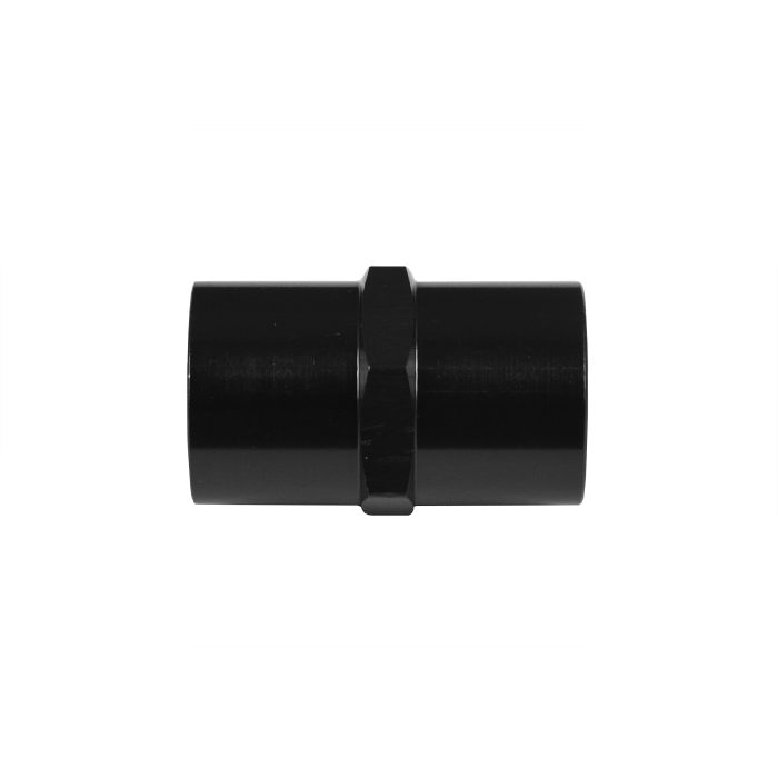 Oil hose connection adapter, 1/2 NPT female to 1/2 NPT straight fitting, black.