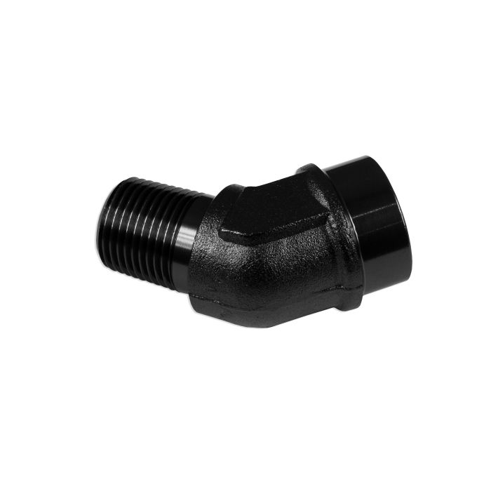 Adaptador de 1/4 NPT, acoplamiento hembra-macho de 45' para manguera, color negro.