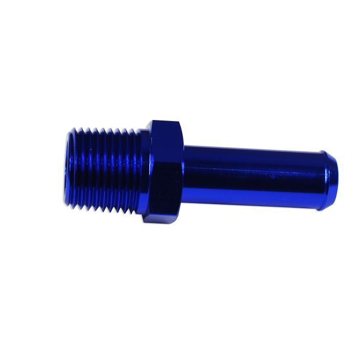 1/4 NPT to 9-10 mm (3/8) push-fit hose connection adapter, blue fuel.