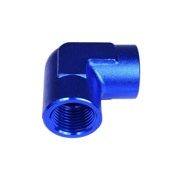1/8 NPT adapter, 90 degree female-female coupling, black.