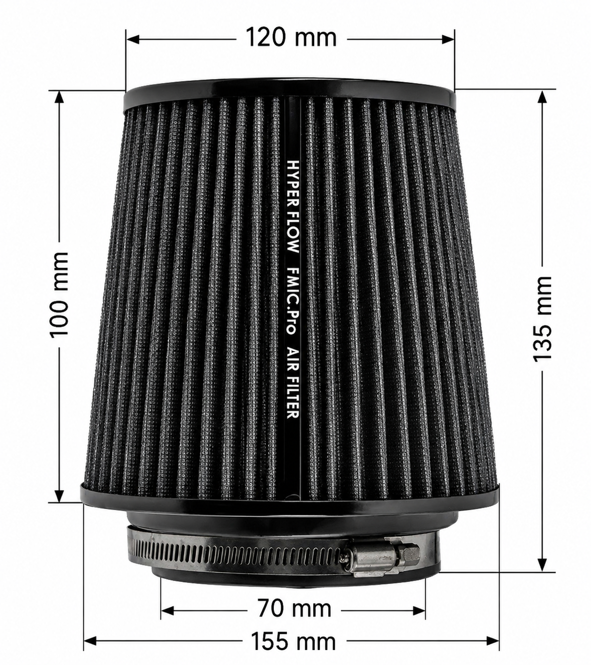 Filtro de aire cónico FMIC.Pro longitud 100 mm diámetro 70 mm negro