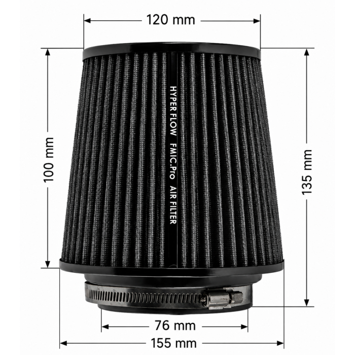 FMIC.Pro Conical Air Filter, length 100 mm, diameter 76 mm, blue.