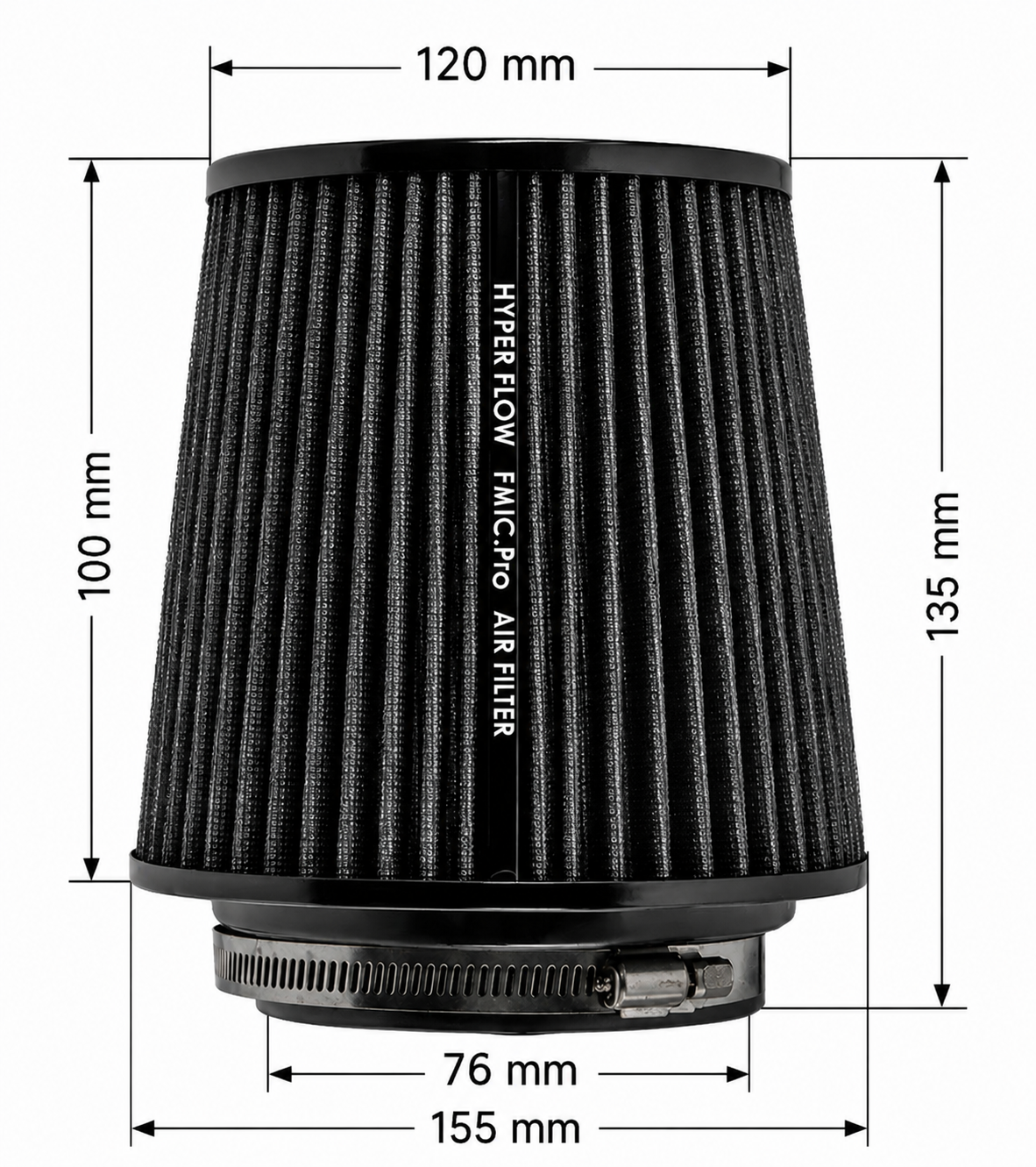 Filtro de aire cónico FMIC.Pro longitud 100 mm diámetro 76 mm negro