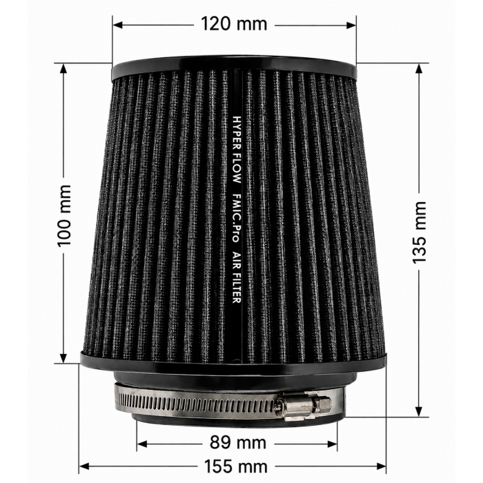 FMIC.Pro Conical Air Filter, 100mm length, 89mm diameter, blue.