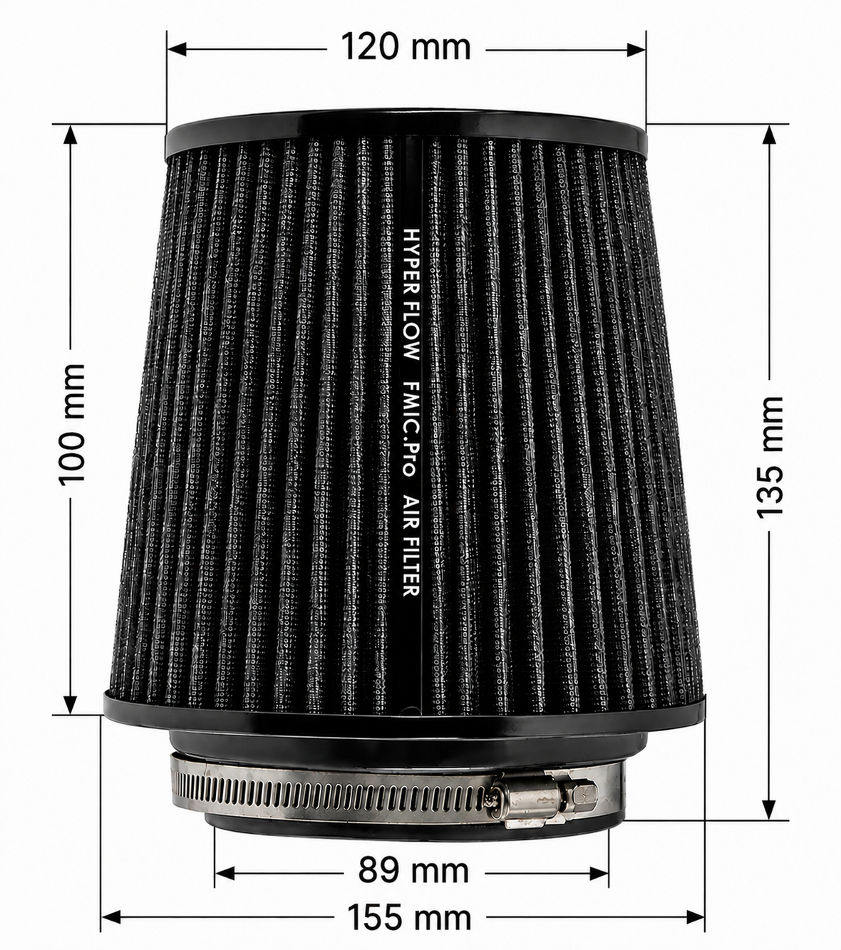 Filtro de aire cónico FMIC.Pro longitud 100 mm diámetro 89 mm negro