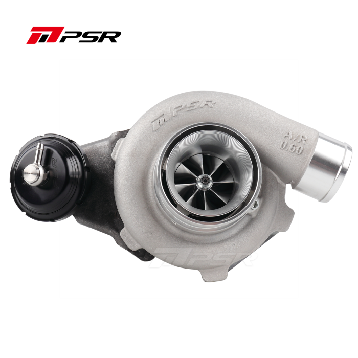 Turbo Pulsar PSR 2860 Gen 2 with dual ball bearings, T51R housing, dual V-band, 0.72 A/R, internal wastegate, machined PSR actuator, 11.6 psi