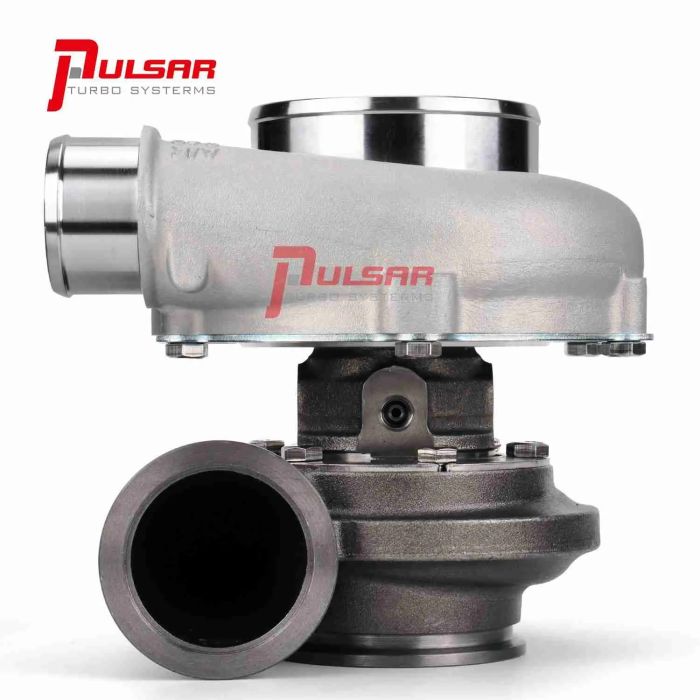 Turbo Pulsar PSR 3067 Gen2 with dual ball bearing T51R MOD, dual V-band 0.72 A/R, machined aluminum IWG actuator, 11.6 psi, with PSR logo.