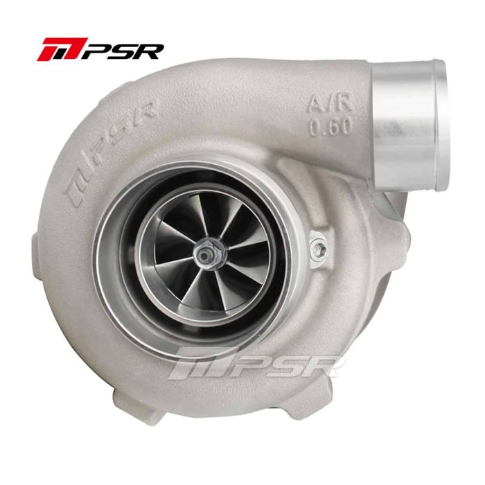 Turbo Pulsar PSR 3067 Gen2 with dual ball bearing T51R MOD, dual V-band 0.72 A/R, machined aluminum IWG actuator, 11.6 psi, with PSR logo.