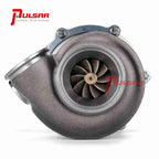 Turbo Pulsar PSR 3067 Gen2 with dual ceramic ball bearing T51R MOD, dual V-Band 0.72 A/R, machined aluminum IWG actuator, 7.4 psi, with PSR logo.