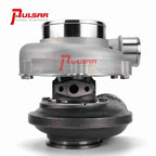 Turbo Pulsar PSR 3067 Gen2 with dual ceramic ball bearing T51R MOD, dual V-Band 0.72 A/R, machined aluminum IWG actuator, 7.4 psi, with PSR logo.