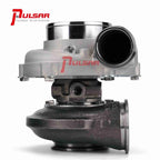 Turbo Pulsar PSR 3067 Gen2 with dual ceramic ball bearing T51R MOD, dual V-Band 0.72 A/R, machined aluminum IWG actuator, 7.4 psi, with PSR logo.