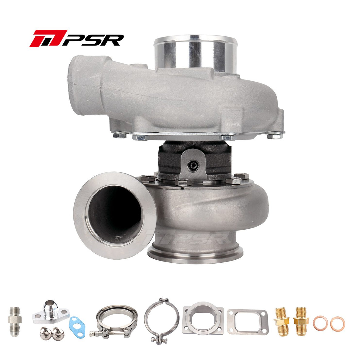 Turbocompresor Pulsar PSR 3576 Gen2 0,64 acero inoxidable adaptador entrada T3 salida V-Band 3" rodamiento de bolas