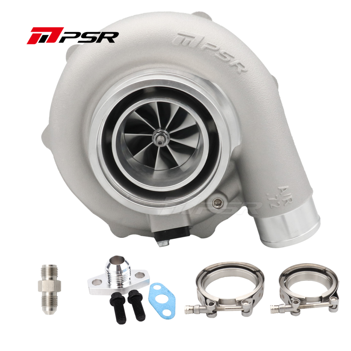 Pulsar PSR 6262G forward rotation turbocharger, dual ball bearing, 900 HP, 0.75 A/R standard, 2.5" outlet, T3 divided inlet, 0.86 A/R V-Band outlet