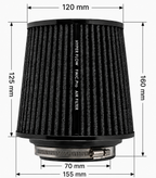 Filtro de aire cónico FMIC.Pro longitud 125 mm diámetro 70 mm negro