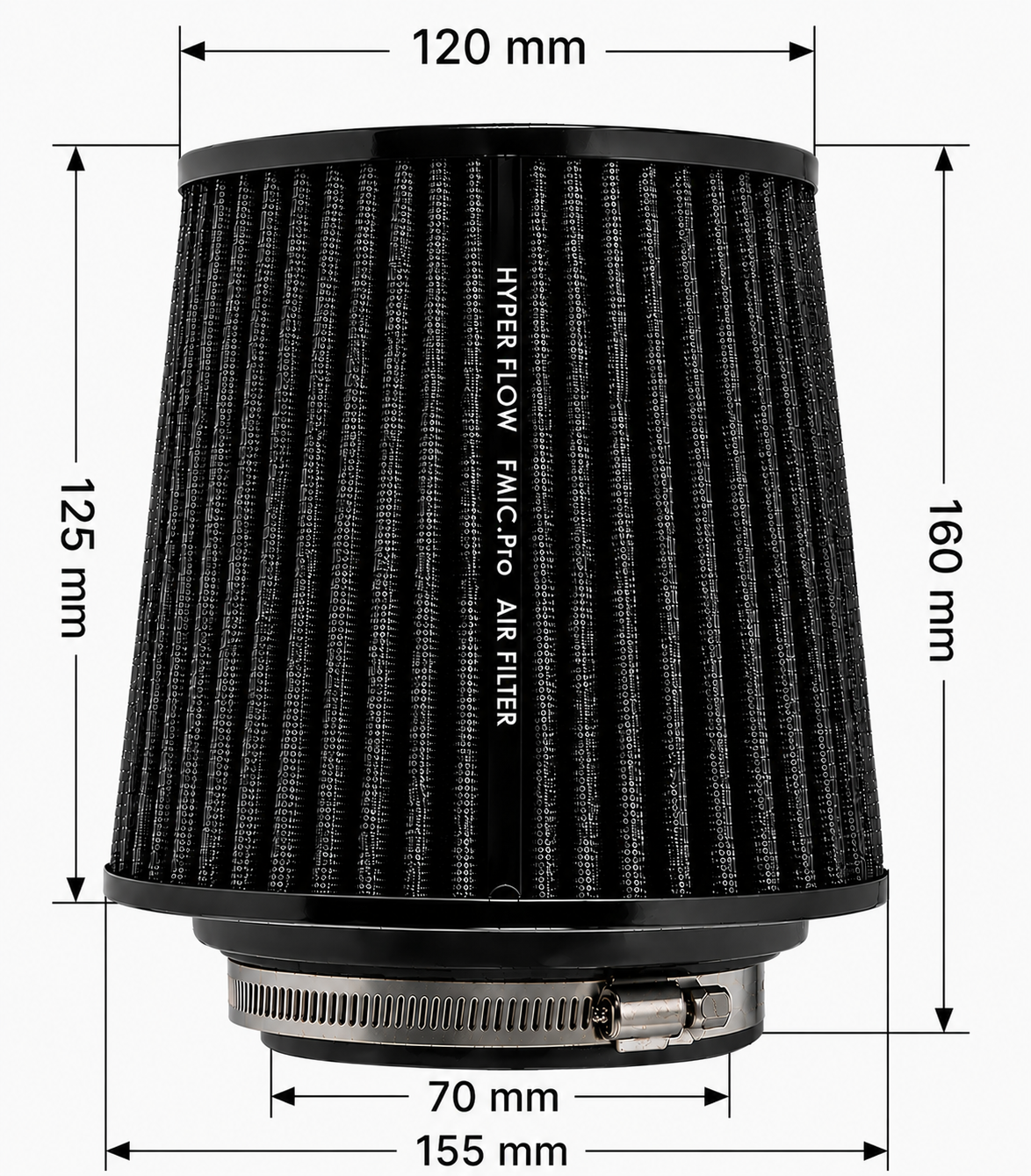 Filtro de aire cónico FMIC.Pro longitud 125 mm diámetro 70 mm negro