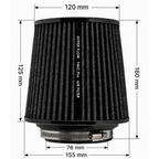 FMIC.Pro Conical Air Filter, 125 mm length, 76 mm diameter, black.