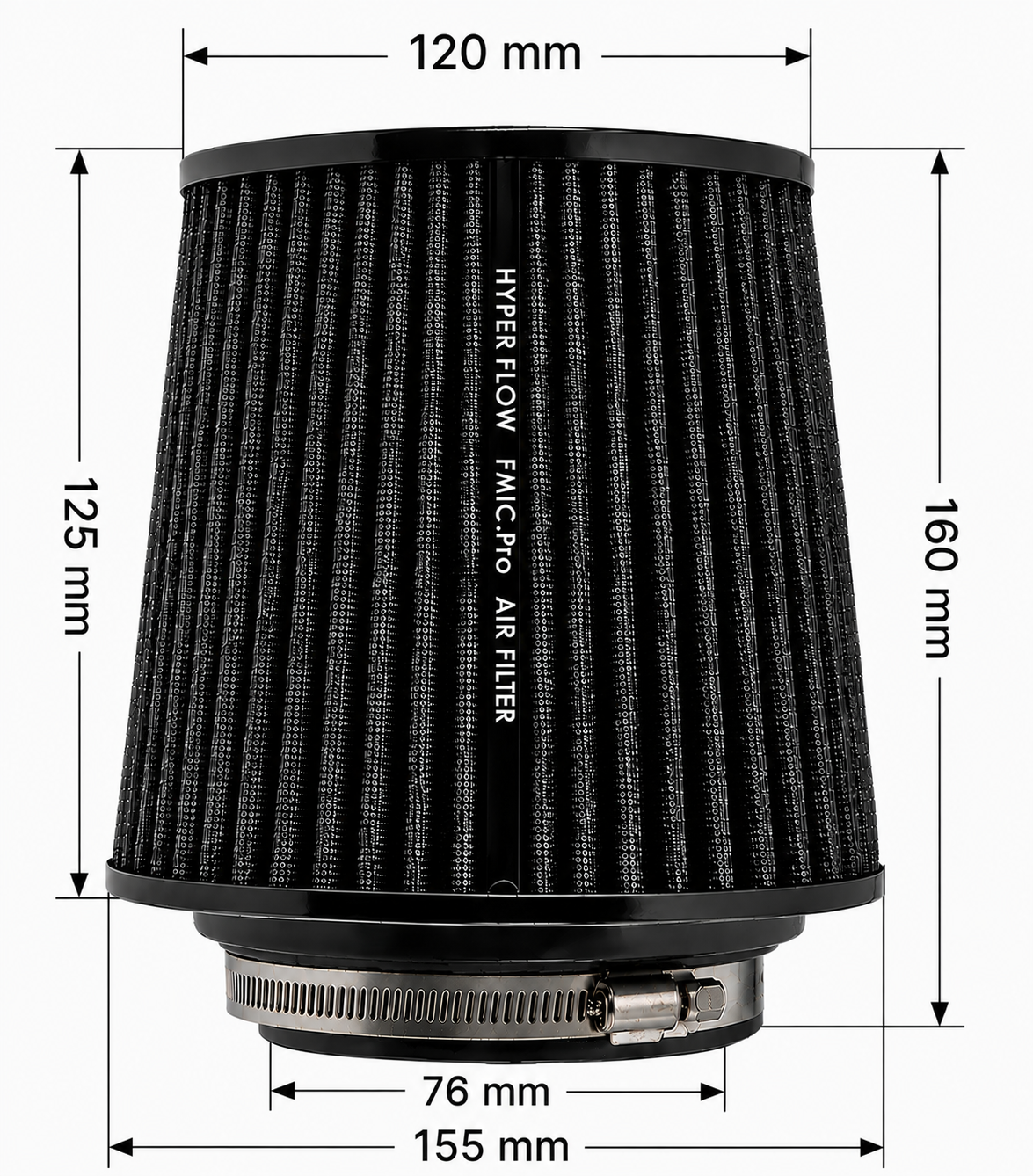 Filtro de aire cónico FMIC.Pro longitud 125 mm diámetro 76 mm negro