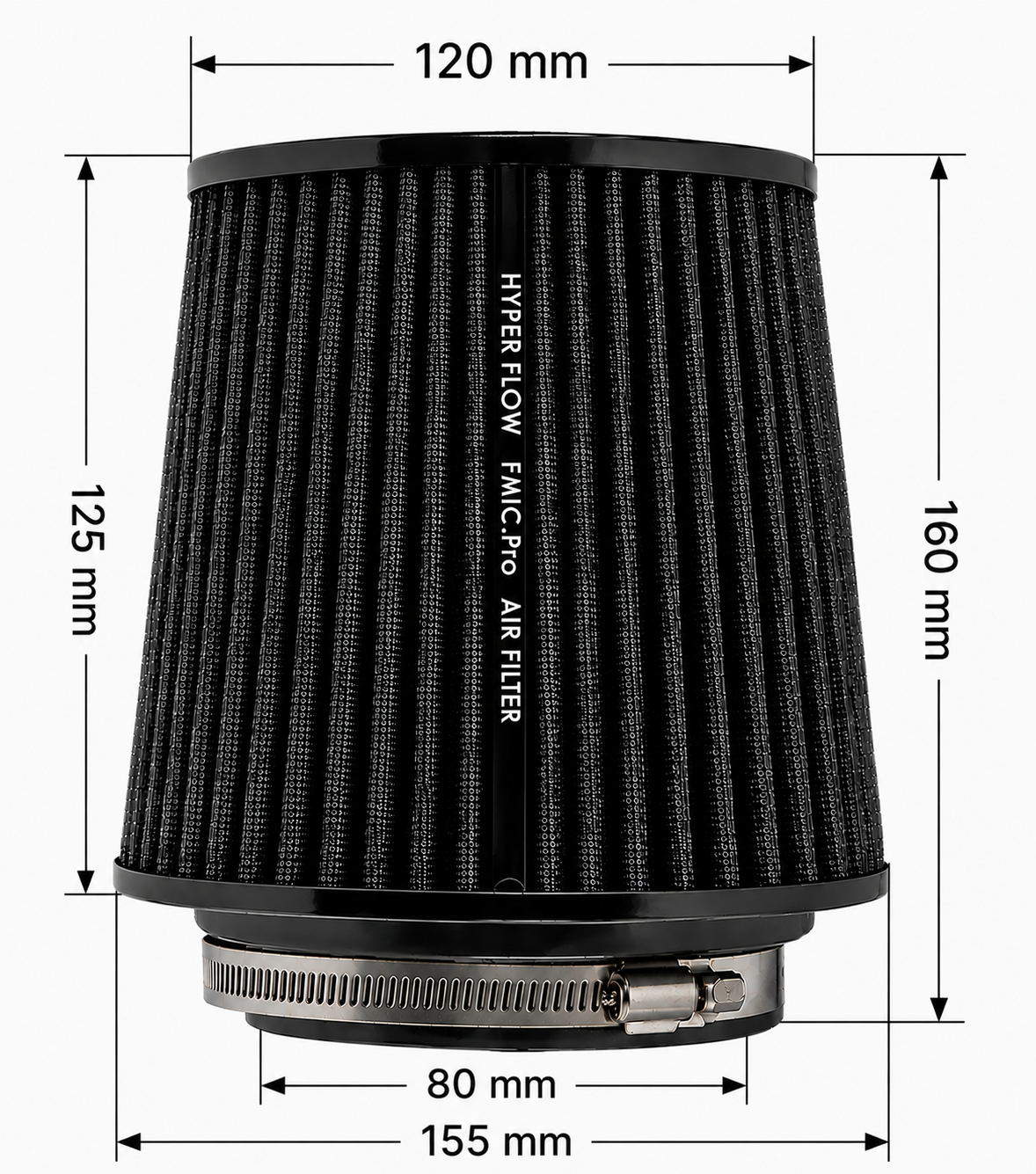 Filtro de aire cónico FMIC.Pro longitud 125 mm diámetro 80 mm negro