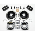 Kit de freno de estacionamiento trasero de perfil bajo Dynapro forjado Wilwood 140-11403 con discos perforados y ranurados pulidos.