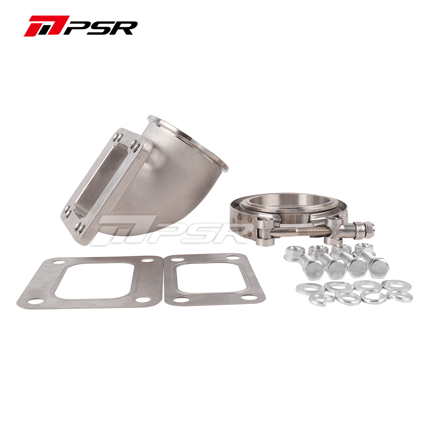 Adaptador de codo Pulsar PSR de 90 grados T3 / T4 de 3" con abrazadera en V de acero inoxidable