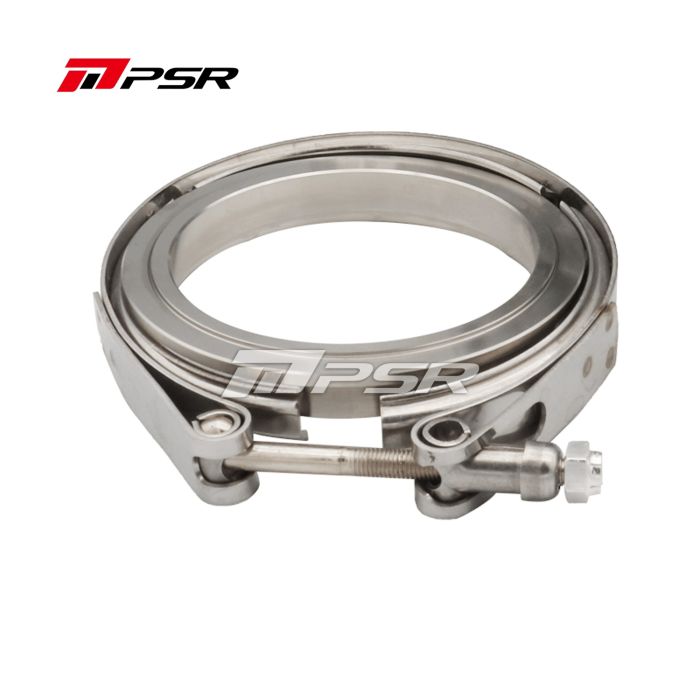 Kit de abrazaderas de brida Pulsar PSR de acero inoxidable con banda en V 1.15A/R y salida de carcasa de turbo de 4" de diámetro exterior