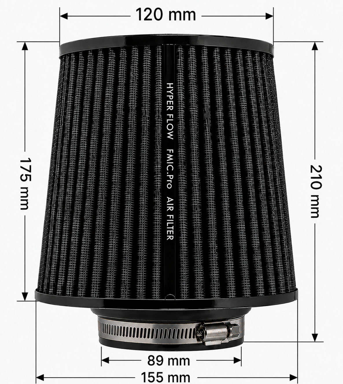 Filtro de aire cónico FMIC.Pro longitud 175 mm diámetro 89 mm negro