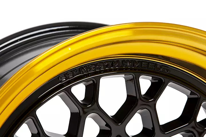 59°North Wheels D-008 9,5x18" ET22 5x114,3/5x120 gloss black/hypergold lip