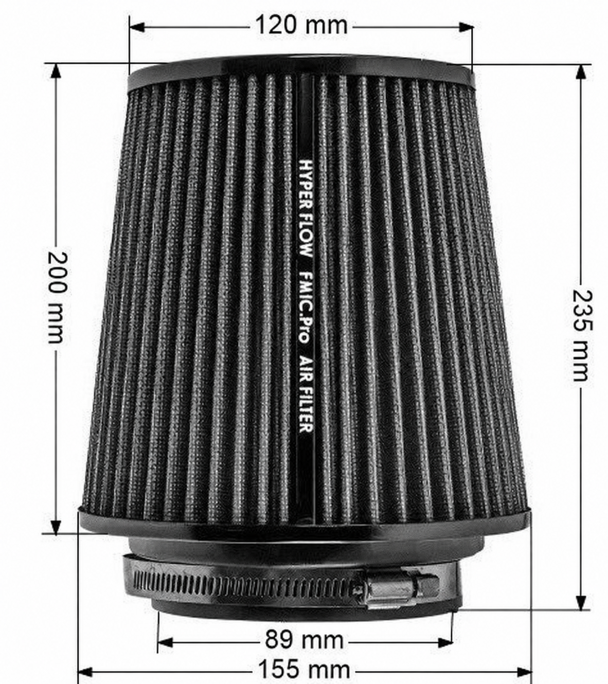 Filtro de aire cónico FMIC.Pro longitud 200 mm diámetro 89 mm negro
