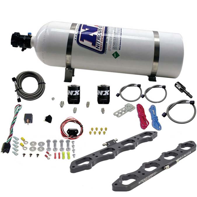 Sistema de placa Direct Port Nitro Nitrous Express NX 20956-15 para motor Coyote con botella de 15 lb
