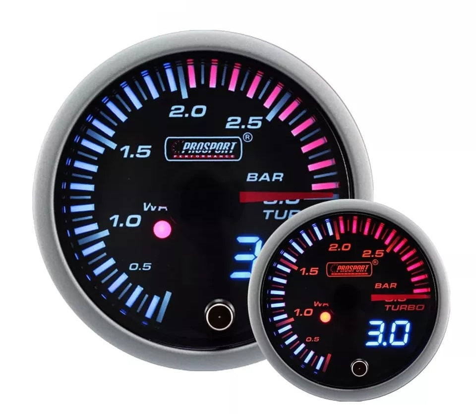 Prosport JDM Series 52 mm - Manómetro de presión de turbo de 0 a 3 bares con sensor impermeable