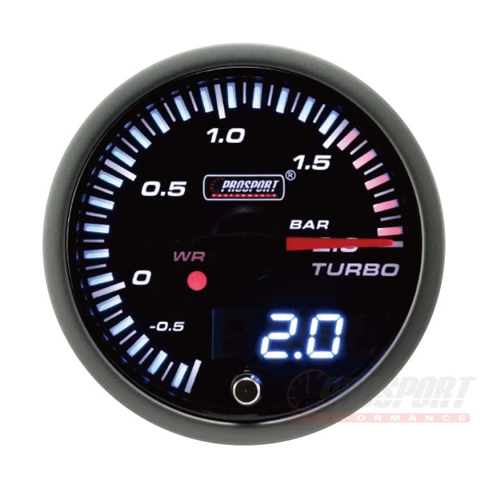 Prosport JDM serie 52 mm - Manómetro de presión de turbo de 0 a 2 bares con sensor impermeable