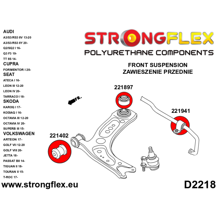 226228A: Full SPORT suspension bushing kit for Audi Cupra Seat Skoda Volkswagen FWD