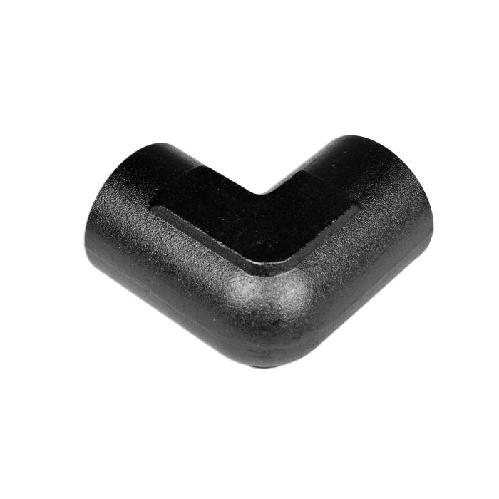 3/8 NPT adapter, 90-degree female-to-female coupling, black.