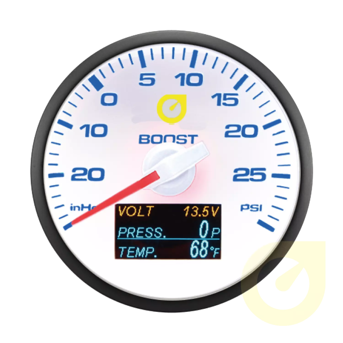 Indicador automático de 60 mm: 4 en 1 para voltaje de sobrealimentación, presión de aceite y temperatura.