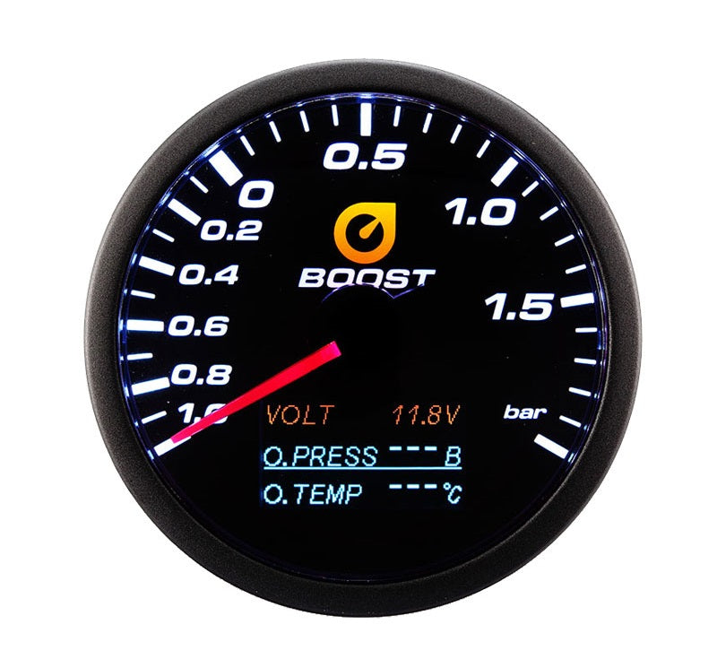 Auto Gauge 60 mm - Manómetro 4en1 de presión de turbo, voltaje, presión de aceite y temperatura