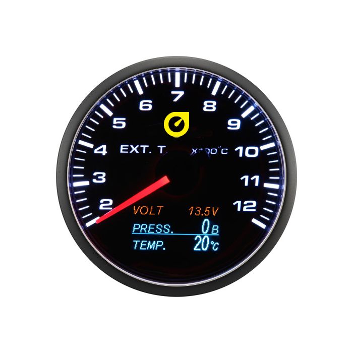 Indicador automático de 60 mm: 4 en 1 para temperatura, voltaje y presión de gases de escape (EGT).