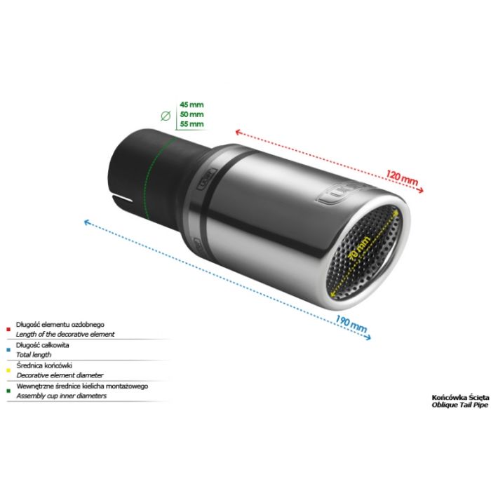 70mm long 120mm diameter 45mm universal round exhaust pipe tip.