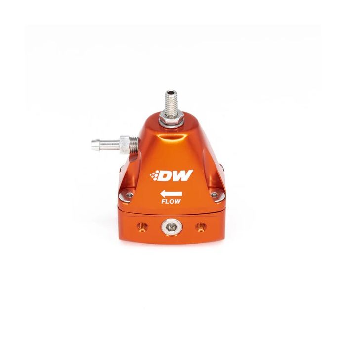 DeatschWerks DWR1000iL Orange In-Line Adjustable Fuel Pressure Regulator (AFPR).