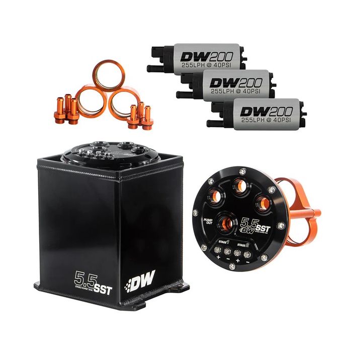 DeatschWerks 5.5L Surge Tank with 3 DW200 Fuel Pumps