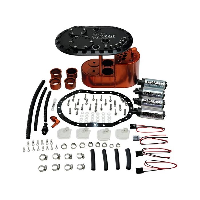 DeatschWerks 2.0L Fuel Cell Surge Tank with 4 DW300 Fuel Pumps